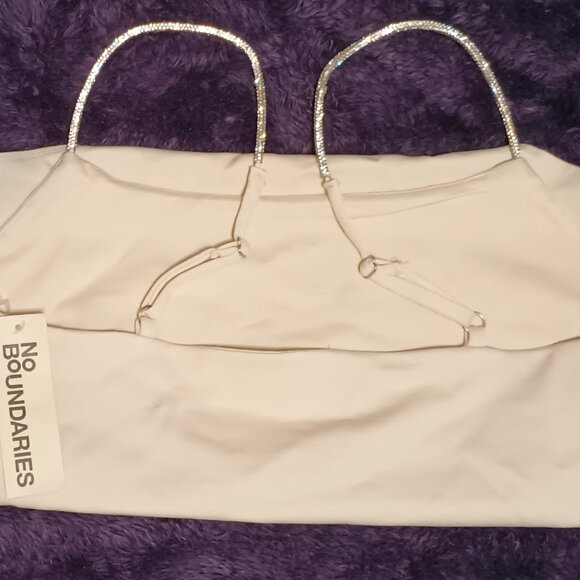 NWT~ No Boundaries Cream Colored Bodysuit with Rhinestone Straps (Size: Large) - Picture 13 of 16